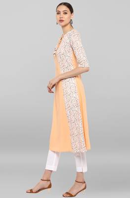 Janasya Peach printed crepe ethnic-kurtis 3