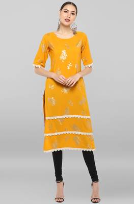 Janasya Mustard printed crepe ethnic-kurtis 2