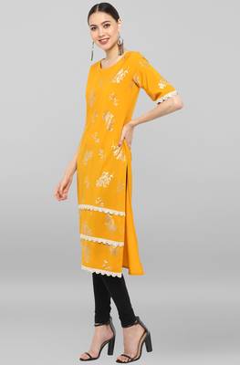 Janasya Mustard printed crepe ethnic-kurtis 3