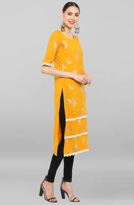 Janasya Mustard printed crepe ethnic-kurtis 4