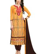 Orange Embroidered Faux Cotton Salwar