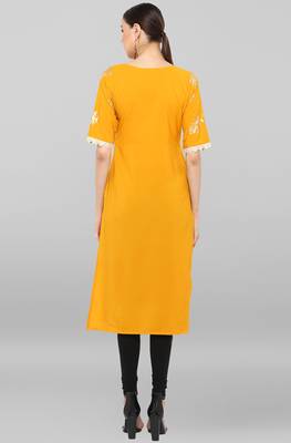 Janasya Mustard printed crepe ethnic-kurtis 5