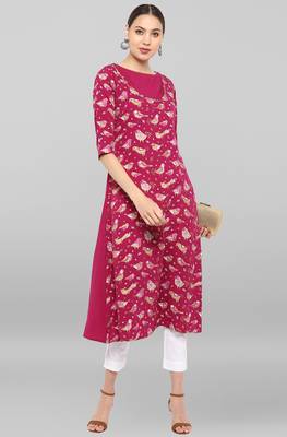 Janasya Magenta printed crepe ethnic-kurtis 1
