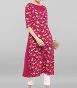 Janasya Magenta printed crepe ethnic-kurtis