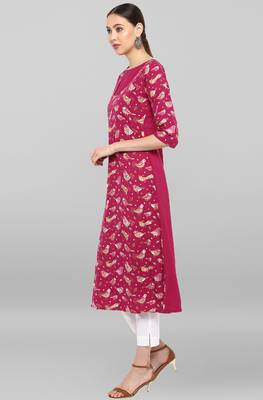 Janasya Magenta printed crepe ethnic-kurtis 3