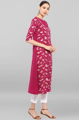 Janasya Magenta printed crepe ethnic-kurtis 4