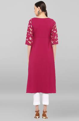 Janasya Magenta printed crepe ethnic-kurtis 5