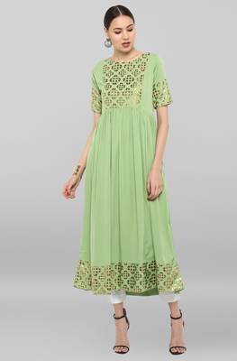 Light green printed crepe ethnic kurtis 2