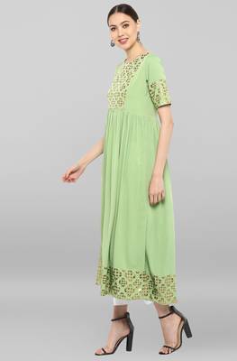 Light green printed crepe ethnic kurtis 3