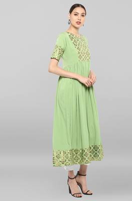 Light green printed crepe ethnic kurtis 4