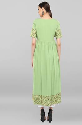 Light green printed crepe ethnic kurtis 5