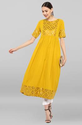 Mustard printed crepe ethnic kurtis 2