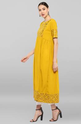 Mustard printed crepe ethnic kurtis 3