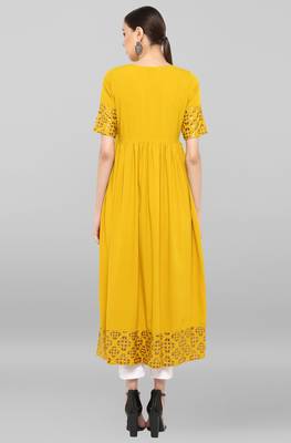 Mustard printed crepe ethnic kurtis 5