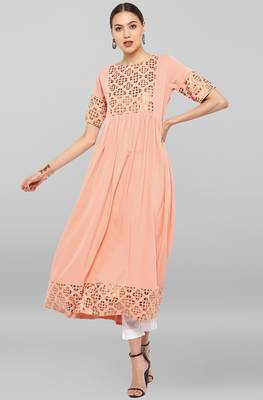 Peach printed crepe ethnic kurtis 2