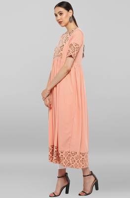 Peach printed crepe ethnic kurtis 3