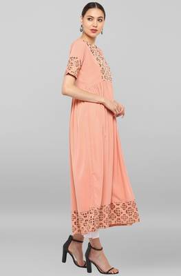 Peach printed crepe ethnic kurtis 4