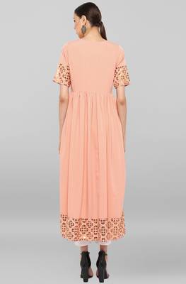 Peach printed crepe ethnic kurtis 5