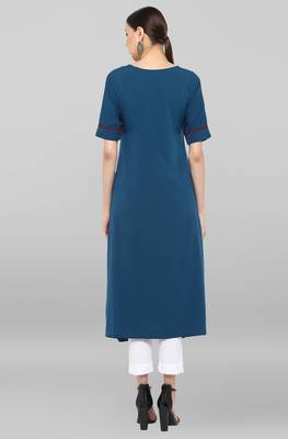 Janasya Turquoise plain crepe ethnic-kurtis 5