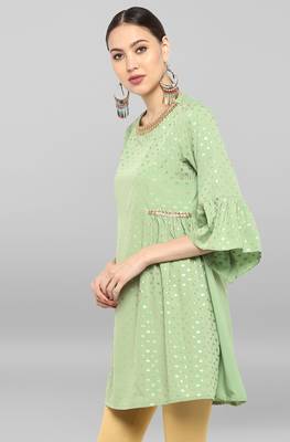 Janasya Light green printed crepe ethnic kurtis 2