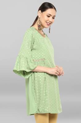 Janasya Light green printed crepe ethnic kurtis 3