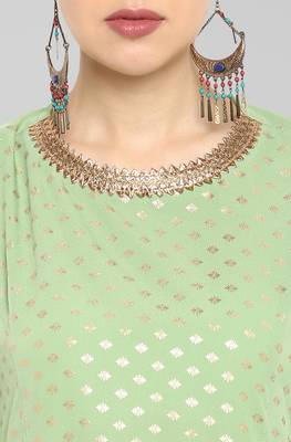 Janasya Light green printed crepe ethnic kurtis 4