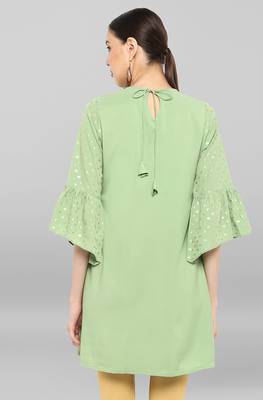Janasya Light green printed crepe ethnic kurtis 5
