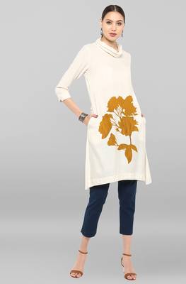 Janasya Off-white printed rayon ethnic-kurtis 1