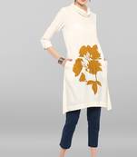 Janasya Off-white printed rayon ethnic-kurtis