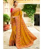 yellow embroidered jacquard saree with blouse