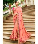 peach embroidered jacquard saree with blouse