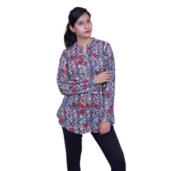 Blue printed rayon embroidered-kurtis 1