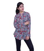 Blue printed rayon embroidered-kurtis