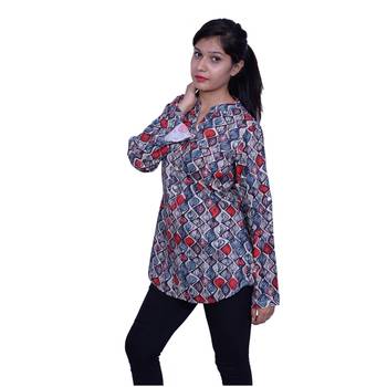 Blue printed rayon embroidered-kurtis 2