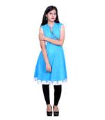 Blue plain cotton embroidered-kurtis