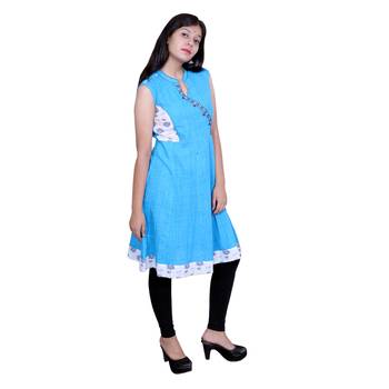 Blue plain cotton embroidered-kurtis 2