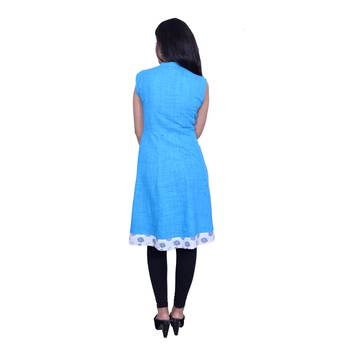 Blue plain cotton embroidered-kurtis 3
