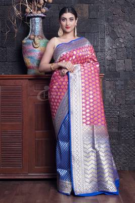 Rouge Pink And Royal Blue Minakari Banarsi 2