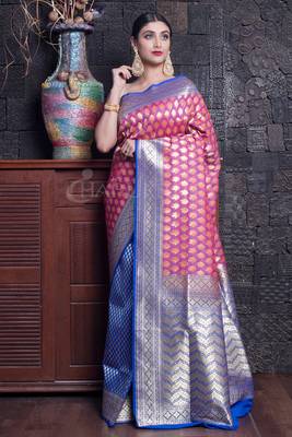 Rouge Pink And Royal Blue Minakari Banarsi 1