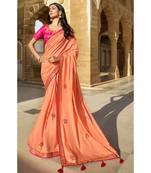 Peach Designer Heavy Dola Silk With Embroidery Sarees