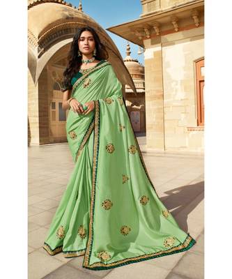 Light Green Designer Heavy Dola Silk With Embroidery Sarees 1