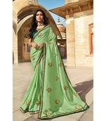 Light Green Designer Heavy Dola Silk With Embroidery Sarees