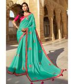 Turquoise Designer Heavy Dola Silk With Embroidery Sarees