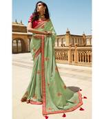 Light Green Designer Heavy Dola Silk With Embroidery Sarees