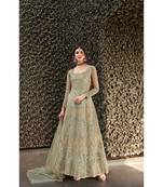 green embroidered santoon semi stitched salwar with dupatta