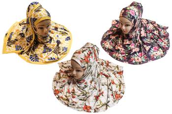 Justkartit Women'S Organic Jersey Stretchable Material Printed Hijab Scarf Dupatta (Pack Of 3) 1