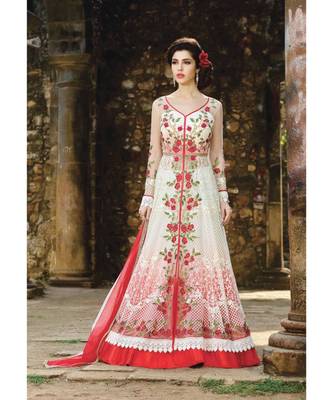 White and Red, Santoon,Semi Stiched,Fashion,Salwar kammez with dupatta 1