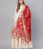 Sutram Women's Banarasi Red Silk Dupatta