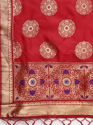 Sutram Women's Banarasi Red Silk Dupatta 2