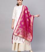 Sutram Women's Banarasi Pink Silk Dupatta